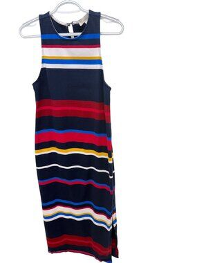 LOFT Side Slit Maxi Dress 100% Cotton Multicolor Stripe Sleeveless women's small